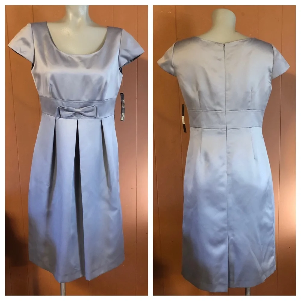 NWT Tahari Pewter Grey Paula Satin Dress 8 - Picture 5 of 15